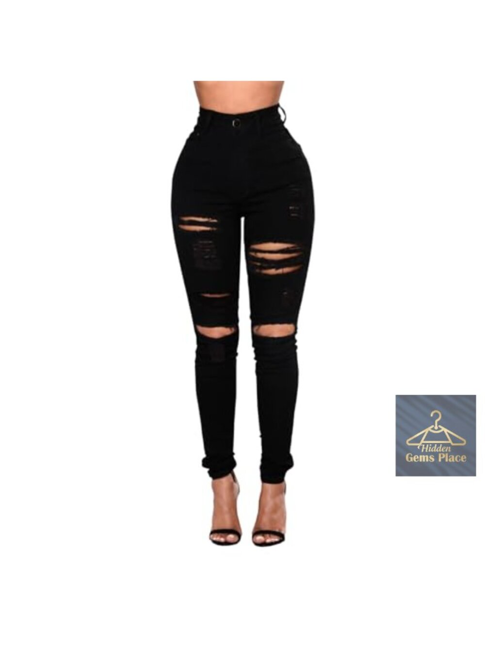 High Waisted Ripped Skinny Jeans Stretch Denim Pants Slim Fit Butt Lift